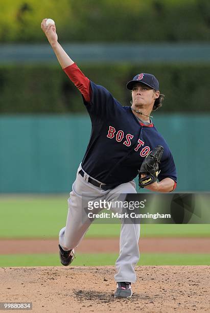 Clay Buchholz of the Boston Red Sox pitches against the Detroit Tigers during the game at Comerica Park on May 14, 2010 in Detroit, Michigan. The Red...