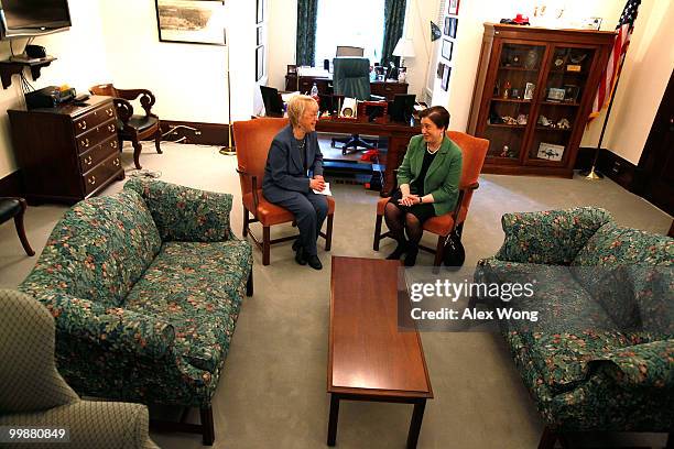 Supreme Court nominee, Solicitor General Elena Kagan meets with Sen. Patty Murray on Capitol Hill May 18, 2010 in Washington, DC. Kagan continued her...