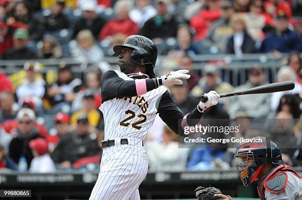 Outfielder Andrew McCutchen of the Pittsburgh Pirates bats during a game against the St. Louis Cardinals at PNC Park on May 9, 2010 in Pittsburgh,...