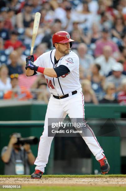 Mark Reynolds of the Washington Nationals bats against the Boston Red Sox at Nationals Park on July 3, 2018 in Washington, DC.