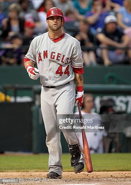 Mike Napoli of the Los Angeles Angels of Anaheim on May 17, 2010 at Rangers Ballpark in Arlington, Texas.