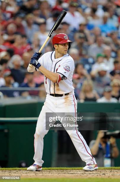 Trea Turner of the Washington Nationals bats against the Boston Red Sox at Nationals Park on July 3, 2018 in Washington, DC.