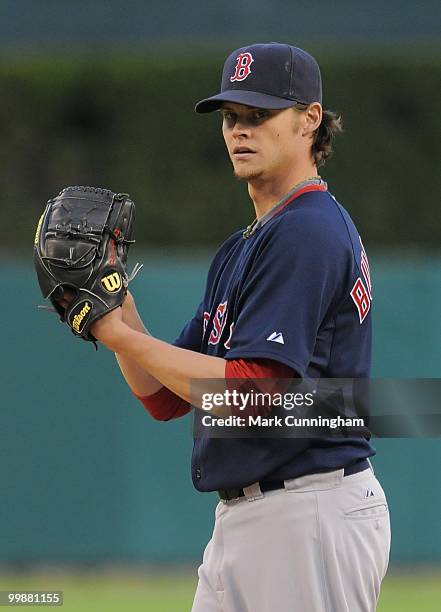 Clay Buchholz of the Boston Red Sox pitches against the Detroit Tigers during the game at Comerica Park on May 14, 2010 in Detroit, Michigan. The Red...