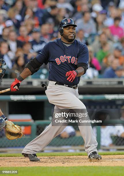 David Ortiz of the Boston Red Sox bats against the Detroit Tigers during the game at Comerica Park on May 14, 2010 in Detroit, Michigan. The Red Sox...