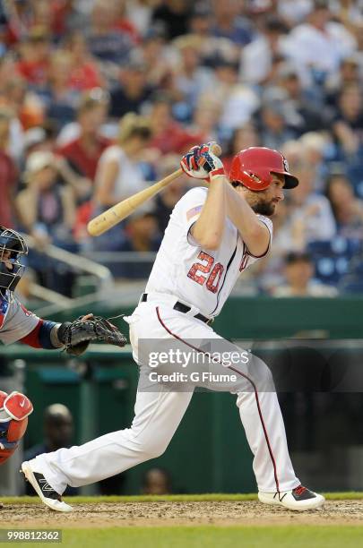 Daniel Murphy of the Washington Nationals bats against the Boston Red Sox at Nationals Park on July 3, 2018 in Washington, DC.