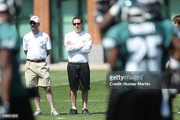 General Manager Howie Rosen of the Philadelphia Eagles watches practice during mini-camp on April 30, 2010 at the NovaCare Complex in Philadelphia,...