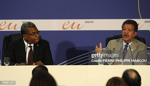 Haiti's Prime Minister Jean Max Bellerive and President of Dominican Republic's Leonel Fernandez give a joint press conference during the Sixth...