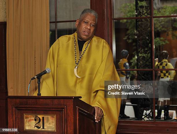 Vogue Contributing Editor and fashion icon Andre Leon Talley speaks at breakfast and discussion on style at 21 Club on May 18, 2010 in New York City.