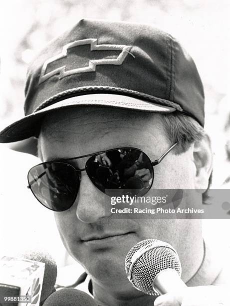 Ken Schrader is interviewed after winning the Pole Position for the Coca-Cola 600. Schrader would finish 11th and take home $63,100 for the race.