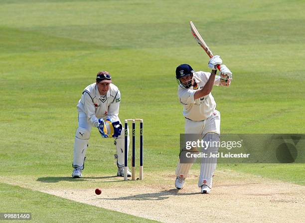 Dale Benkenstein of Durham bats ahead of Kent wicketkeeper Geraint Jones during the LV County Championship Division One match between Kent and Durham...