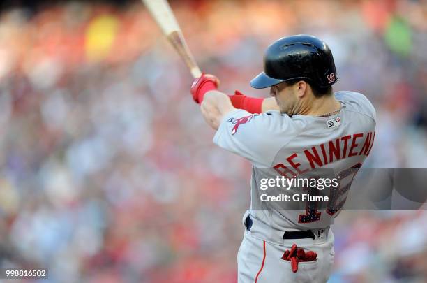 Andrew Benintendi of the Boston Red Sox bats against the Washington Nationals at Nationals Park on July 2, 2018 in Washington, DC.