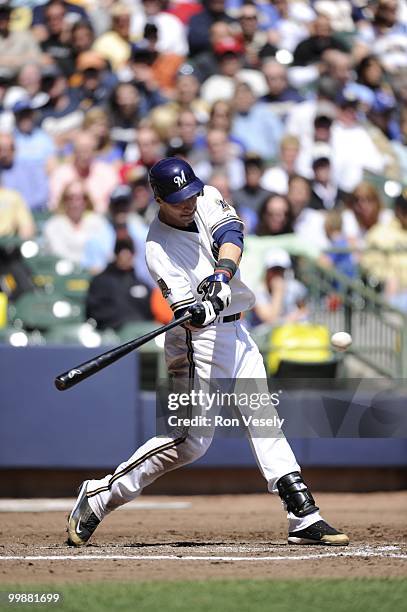 Ryan Braun of the Milwaukee Brewers bats against the Pittsburgh Pirates on April 28, 2010 at Miller Park in Milwaukee, Wisconsin. The Pirates...