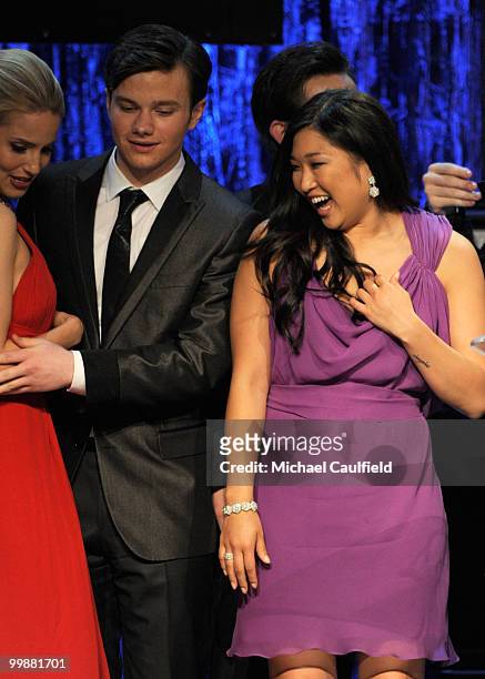 Actress Dianna Agron, actor Chris Colfer and actress Jenna Ushkowitz onstage at the 21st Annual GLAAD Media Awards held at Hyatt Regency Century...