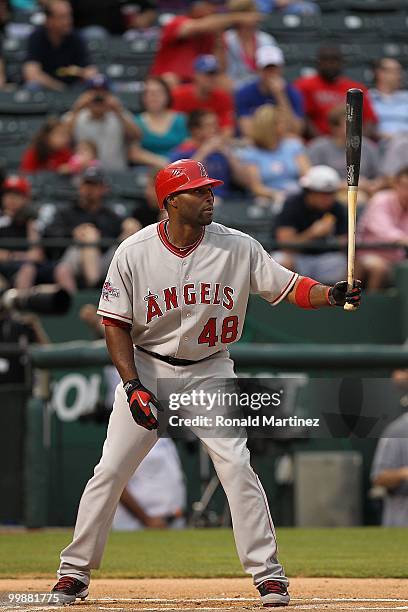 Torii Hunter of the Los Angeles Angels of Anaheim waits for the pitch during an MLB game against the Texas Rangers on May 17, 2010 at Rangers...