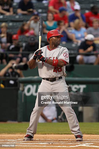 Torii Hunter of the Los Angeles Angels of Anaheim waits for the pitch during an MLB game against the Texas Rangers on May 17, 2010 at Rangers...