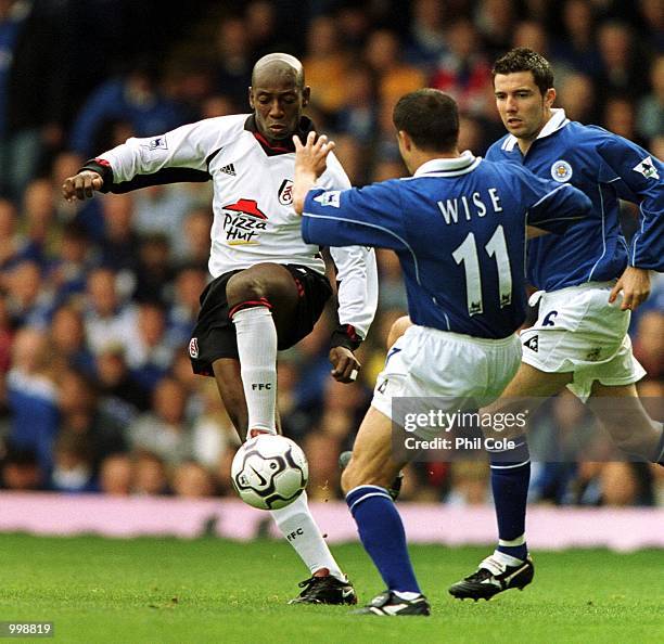 Dennis Wise of Leicester tries to tackle Luis Boa Morte of Fulham during the FA Barclaycard Premiership match between Leicester and Fulham at Filbert...