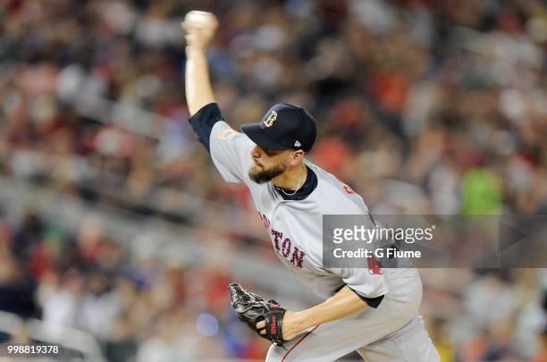 Matt Barnes of the Boston Red Sox pitches against the Washington Nationals at Nationals Park on July 2, 2018 in Washington, DC.