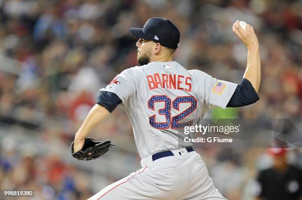 Matt Barnes of the Boston Red Sox pitches against the Washington Nationals at Nationals Park on July 2, 2018 in Washington, DC.