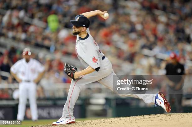 Matt Barnes of the Boston Red Sox pitches against the Washington Nationals at Nationals Park on July 2, 2018 in Washington, DC.