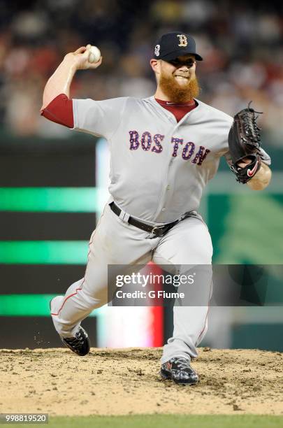 Craig Kimbrel of the Boston Red Sox pitches in the ninth inning against the Washington Nationals at Nationals Park on July 2, 2018 in Washington, DC.