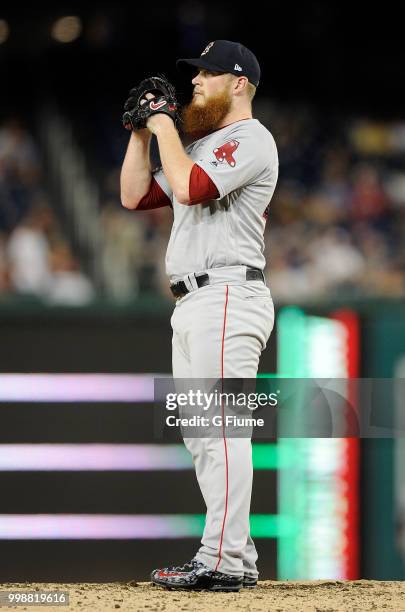 Craig Kimbrel of the Boston Red Sox pitches in the ninth inning against the Washington Nationals at Nationals Park on July 2, 2018 in Washington, DC.