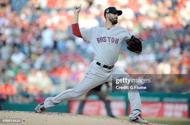 Rick Porcello of the Boston Red Sox pitches against the Washington Nationals at Nationals Park on July 2, 2018 in Washington, DC.