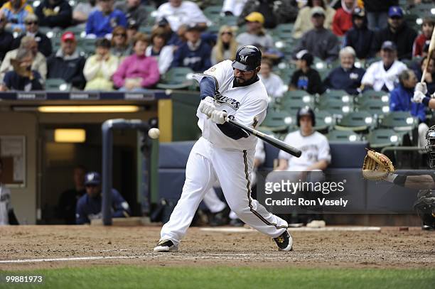 Prince Fielder of the Milwaukee Brewers bats against the Pittsburgh Pirates on April 28, 2010 at Miller Park in Milwaukee, Wisconsin. The Pirates...