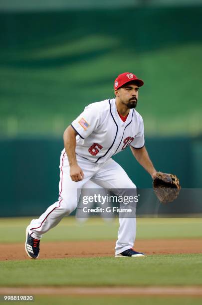 Anthony Rendon of the Washington Nationals plays third base against the Boston Red Sox at Nationals Park on July 2, 2018 in Washington, DC.