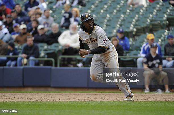 Lastings Milledge of the Pittsburgh Pirates runs the bases against the Milwaukee Brewers on April 28, 2010 at Miller Park in Milwaukee, Wisconsin....