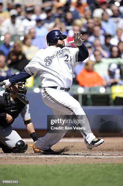 Prince Fielder of the Milwaukee Brewers bats against the Pittsburgh Pirates on April 28, 2010 at Miller Park in Milwaukee, Wisconsin. The Pirates...