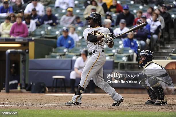 Andrew McCutchen of the Pittsburgh Pirates bats against the Milwaukee Brewers on April 28, 2010 at Miller Park in Milwaukee, Wisconsin. The Pirates...