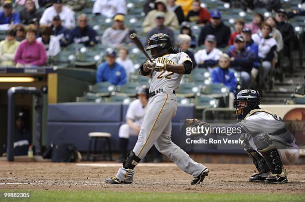 Andrew McCutchen of the Pittsburgh Pirates bats against the Milwaukee Brewers on April 28, 2010 at Miller Park in Milwaukee, Wisconsin. The Pirates...