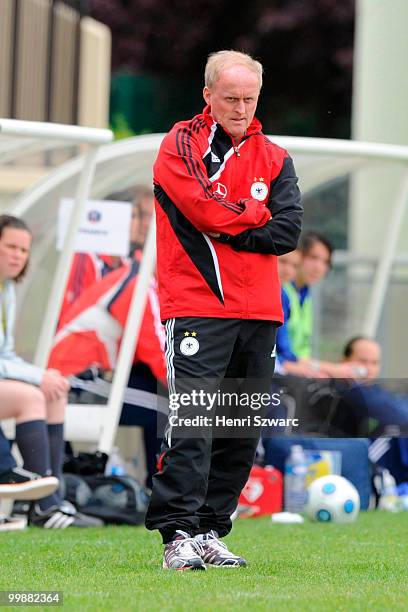 Head coach Ralf Peter of Germany looks on during the U16 Women international friendly match between France and Germany at Parc des Sports stadium on...