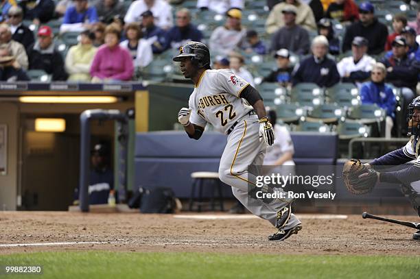 Andrew McCutchen of the Pittsburgh Pirates bats against the Milwaukee Brewers on April 28, 2010 at Miller Park in Milwaukee, Wisconsin. The Pirates...