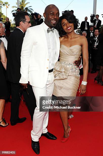 Jimmy Jean-Louis and wife Evelyn Stock attend the "Of Gods And Men" Premiere at the Palais des Festivals during the 63rd Annual Cannes Film Festival...