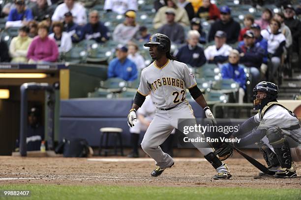 Andrew McCutchen of the Pittsburgh Pirates bats against the Milwaukee Brewers on April 28, 2010 at Miller Park in Milwaukee, Wisconsin. The Pirates...