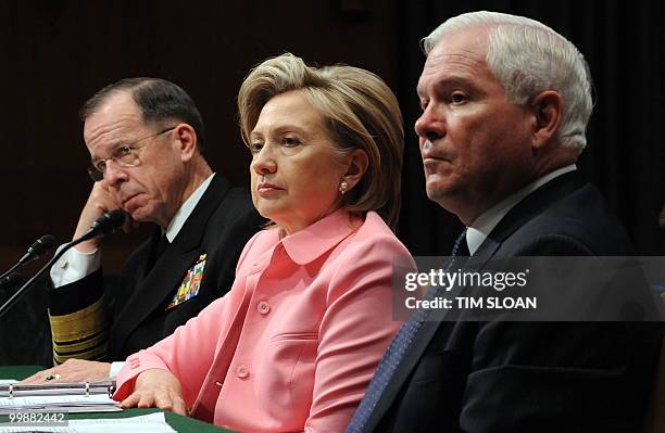 Secretary of State Hillary Clinton testifies before the Senate Foreign Relations Committee hearing on the new Strategic Arms Reduction Treaty along...