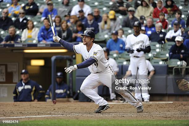 Gregg Zaun of the Milwaukee Brewers bats against the Pittsburgh Pirates on April 28, 2010 at Miller Park in Milwaukee, Wisconsin. The Pirates...