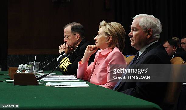 Secretary of State Hillary Clinton testifies before the Senate Foreign Relations Committee hearing on the new Strategic Arms Reduction Treaty along...