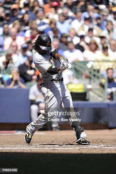 Andrew McCutchen of the Pittsburgh Pirates bats against the Milwaukee Brewers on April 28, 2010 at Miller Park in Milwaukee, Wisconsin. The Pirates...