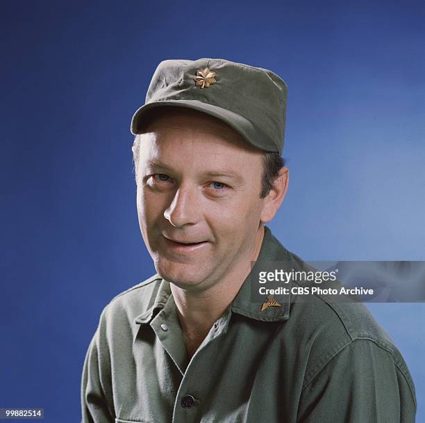 Portrait of American actor Larry Linville in costume as Major Frank Burns on the television series 'MASH,' California, 1972.