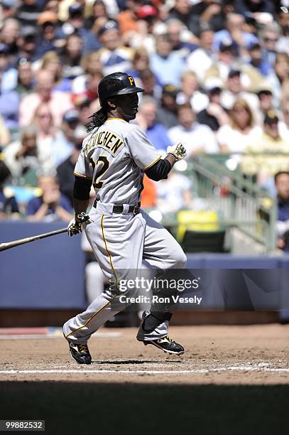 Andrew McCutchen of the Pittsburgh Pirates bats against the Milwaukee Brewers on April 28, 2010 at Miller Park in Milwaukee, Wisconsin. The Pirates...