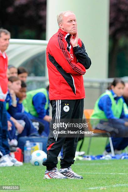 Head coach Ralf Peter of Germany looks on during the U16 Women international friendly match between France and Germany at Parc des Sports stadium on...