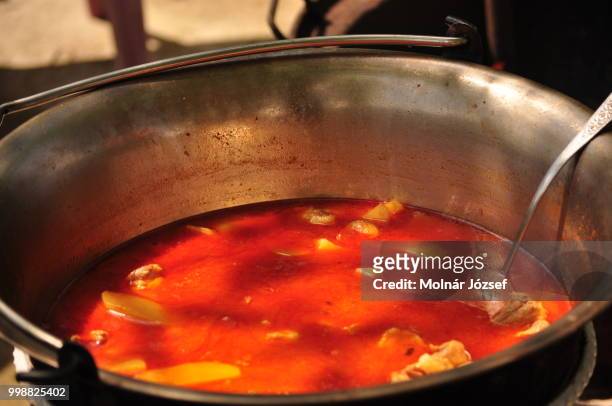 traditional goulash soup is cooking in the a cauldron - chinese cauldron stock pictures, royalty-free photos & images