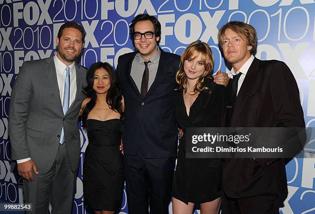 The cast of "Mixed Signals" David Denman, Liza Lapira, Nelson Franklin, and Alexandra Brekenridge attend the 2010 FOX Upfront after party at Wollman...