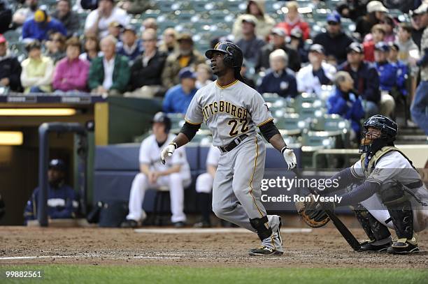 Andrew McCutchen of the Pittsburgh Pirates bats against the Milwaukee Brewers on April 28, 2010 at Miller Park in Milwaukee, Wisconsin. The Pirates...