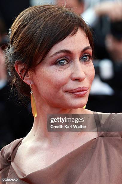 Actress Emmanuelle Béart attends the "Of Gods And Men" Premiere at the Palais des Festivals during the 63rd Annual Cannes Film Festival on May 18,...