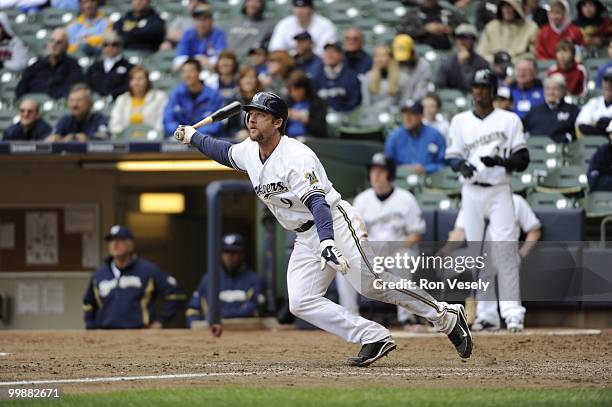 Gregg Zaun of the Milwaukee Brewers bats against the Pittsburgh Pirates on April 28, 2010 at Miller Park in Milwaukee, Wisconsin. The Pirates...