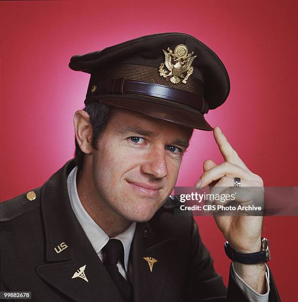 Portriat of American actor Mike Farrell in costume as Captain B.J. Hunnicut on the television series 'MASH,' California, 1977.