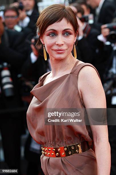 Actress Emmanuelle Béart attends the "Of Gods And Men" Premiere at the Palais des Festivals during the 63rd Annual Cannes Film Festival on May 18,...